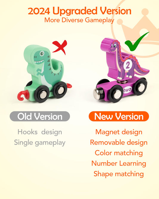 Helsort dinosaur pieces and number cars support tactile matching and hand-eye coordination.