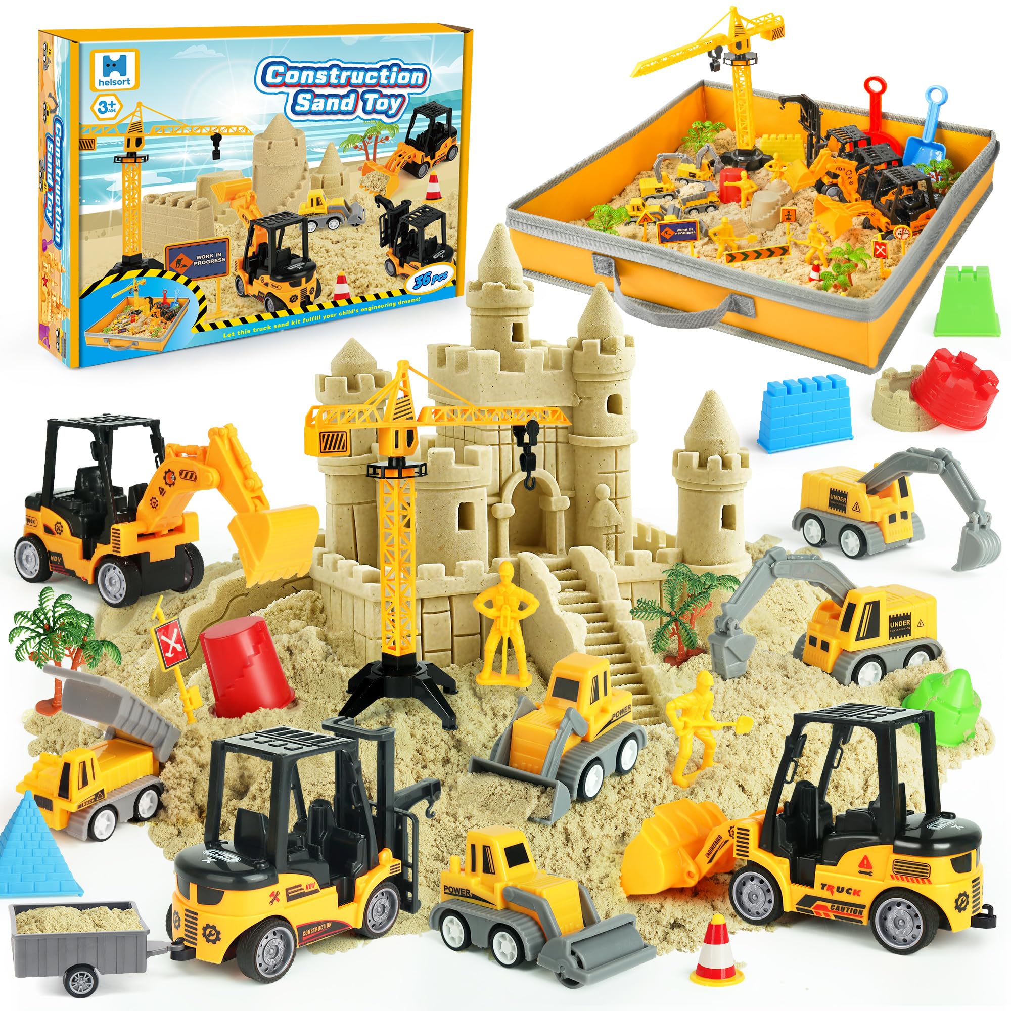 Helsort Sand Construction Site Kit trucks in action for imaginative play