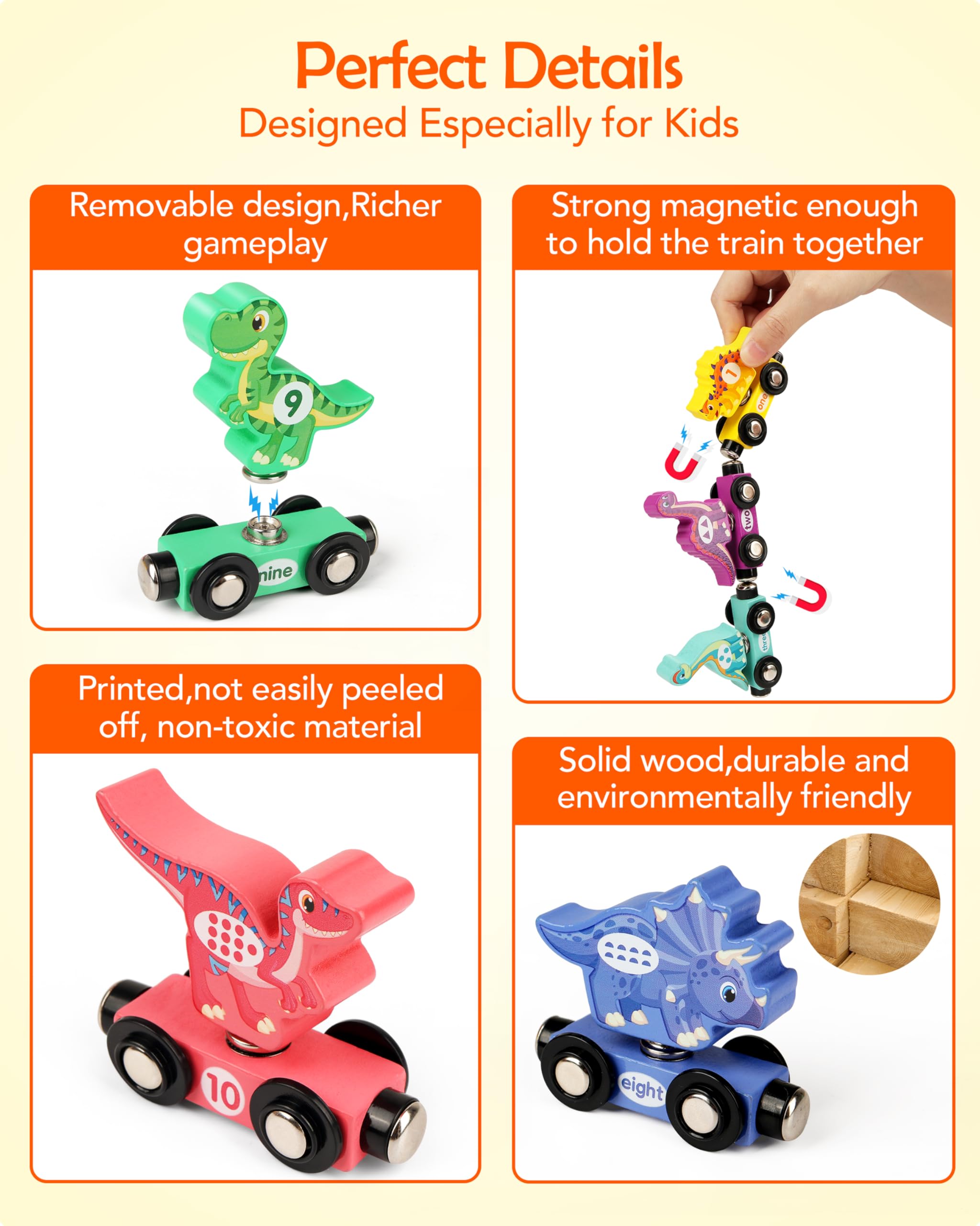 Helsort counting play session with train cars supports number sense and fine motor skills.