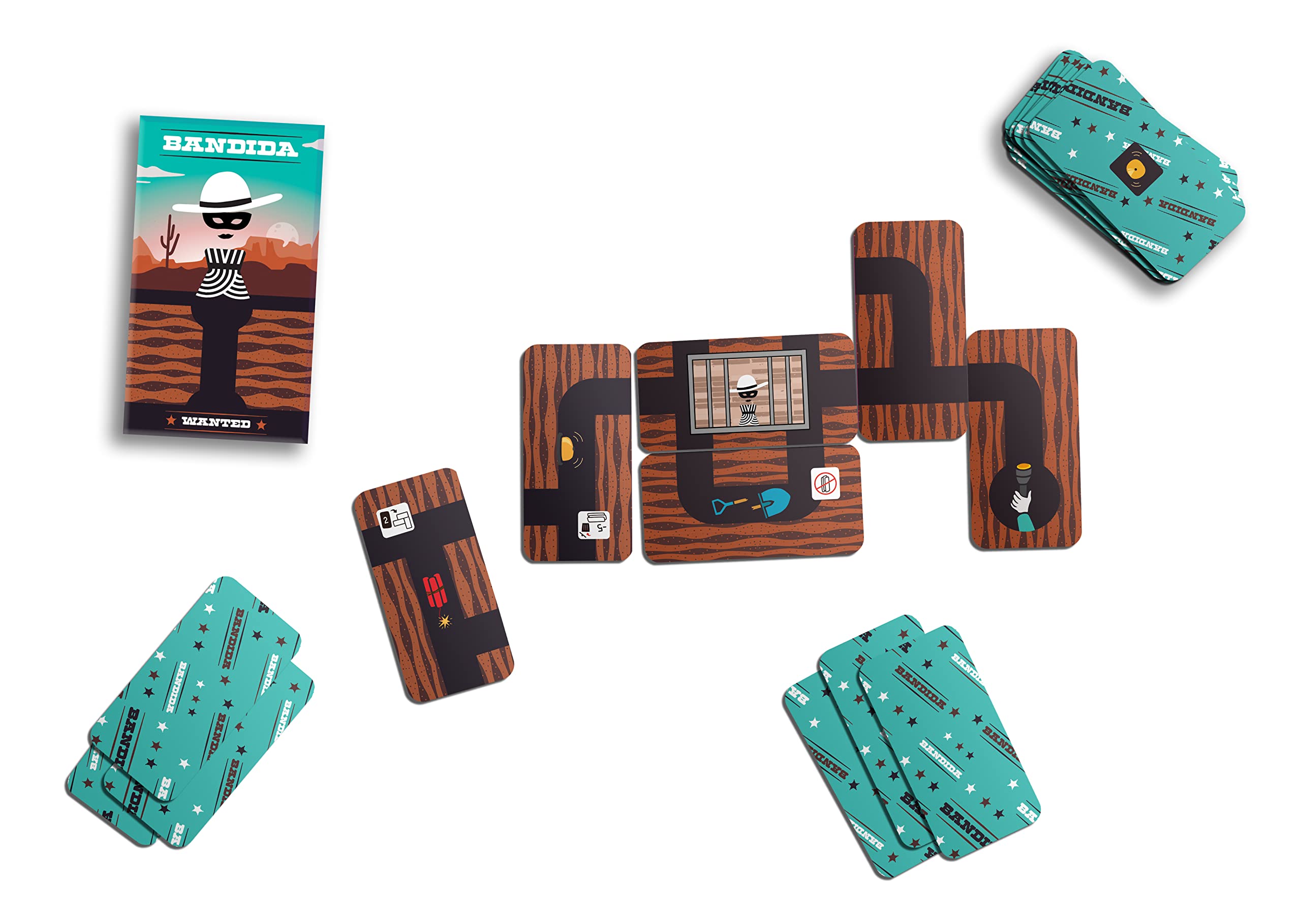 Helvetiq Bandida Card Game player pieces illustrating solo and group play options.