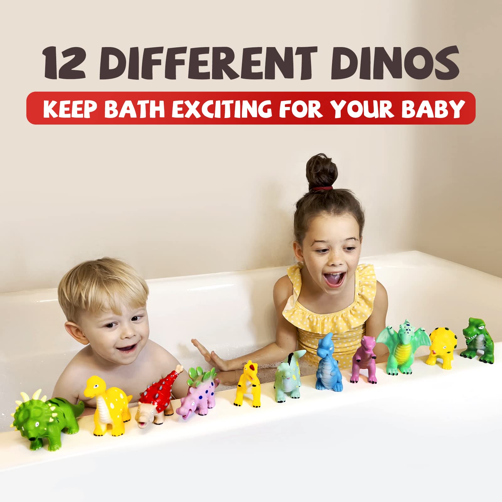 Hely Cancy Dinosaur bath toy works in pool, shower, and beach settings.