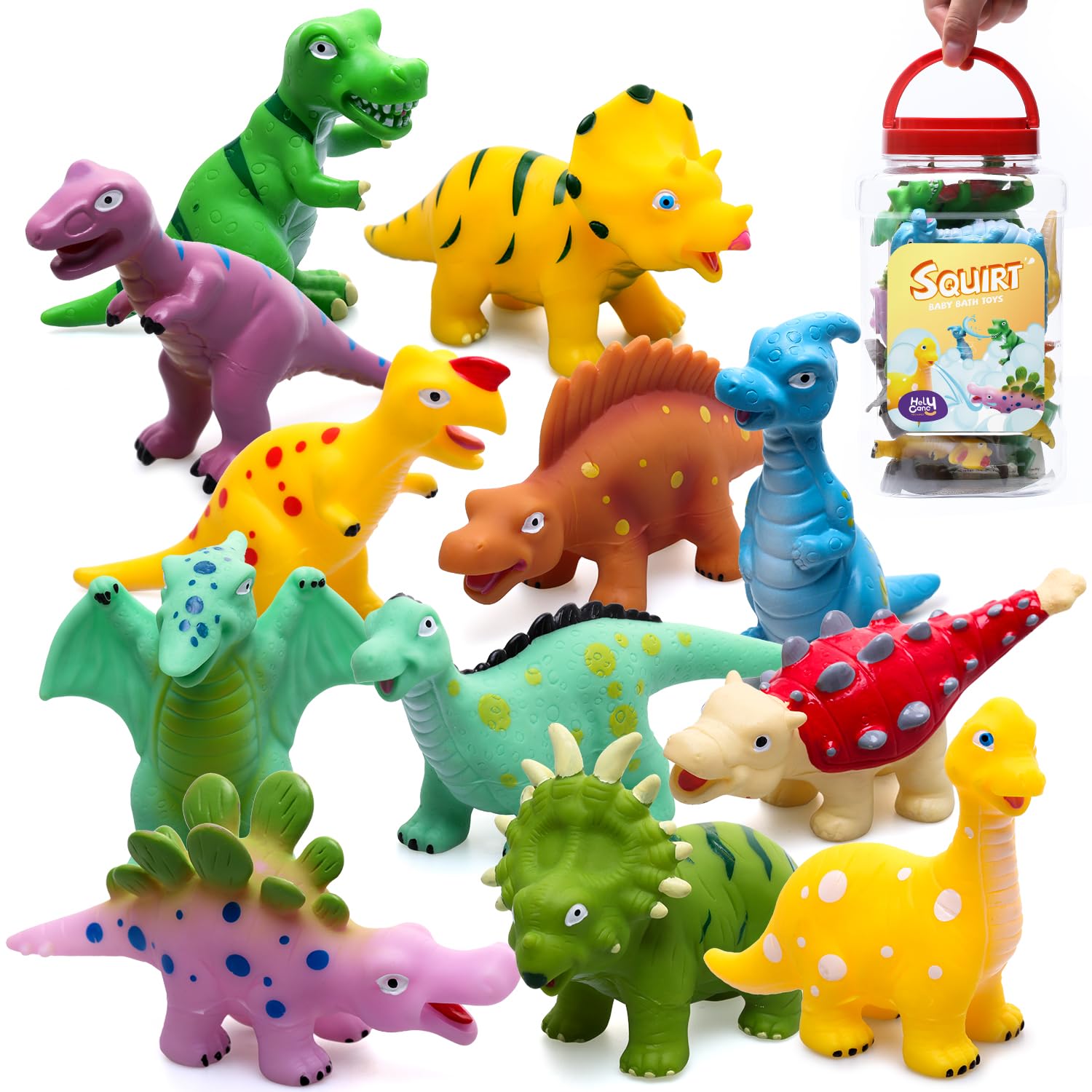Hely Cancy Dinosaur bath toys squirt set helps tiny hands grip safely during bath play