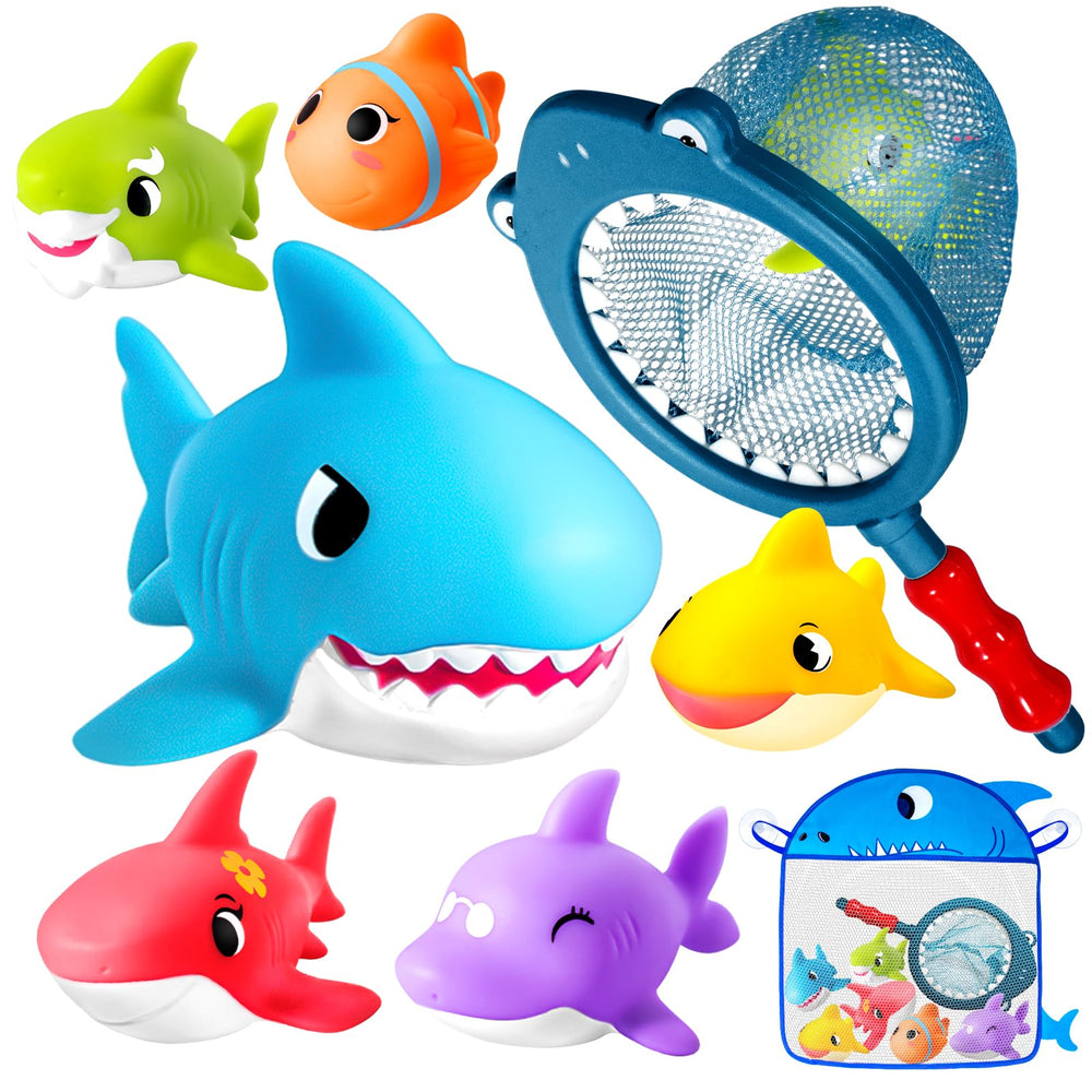 Hely Cancy no-hole shark bath toys set in bright colors for hygienic splash play