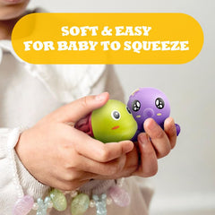 Soft rubber toddler bath toy with bright colors for grasping