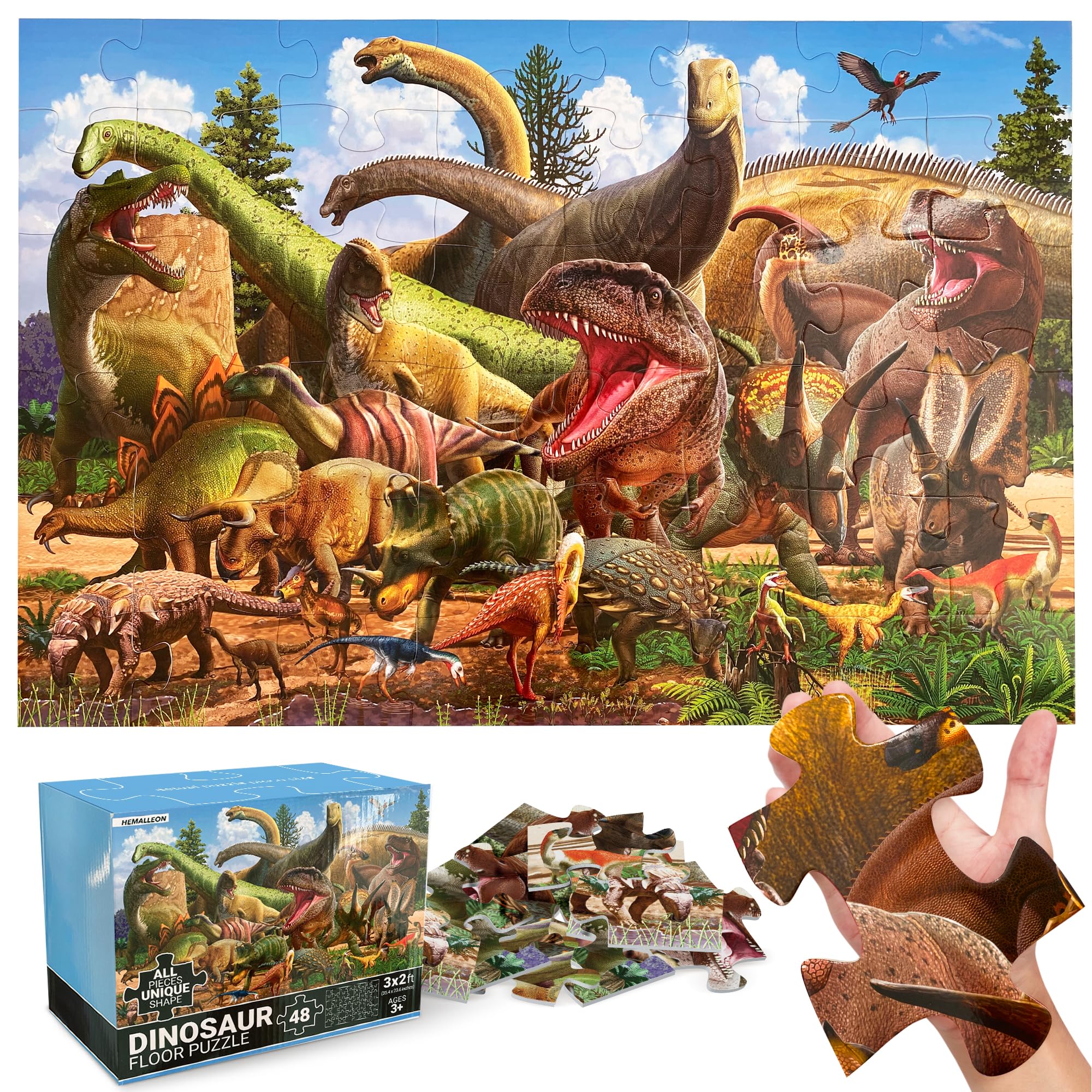 Hemalleon 48-piece dinosaur puzzle promotes problem-solving during play.