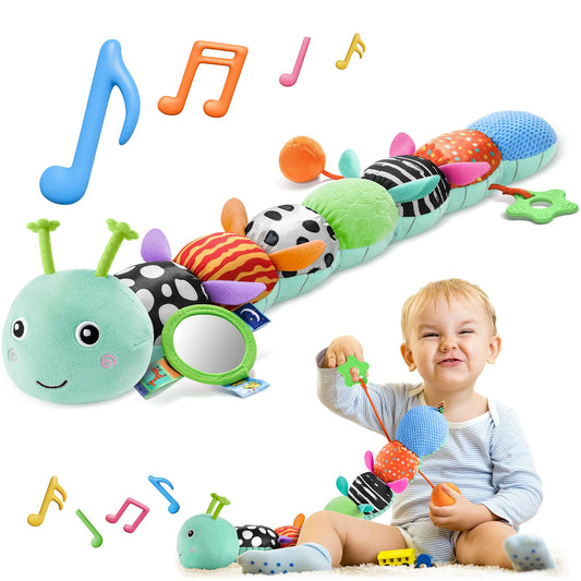 HEMRLY baby sensory caterpillar teether enhances safe grasping and gum relief.