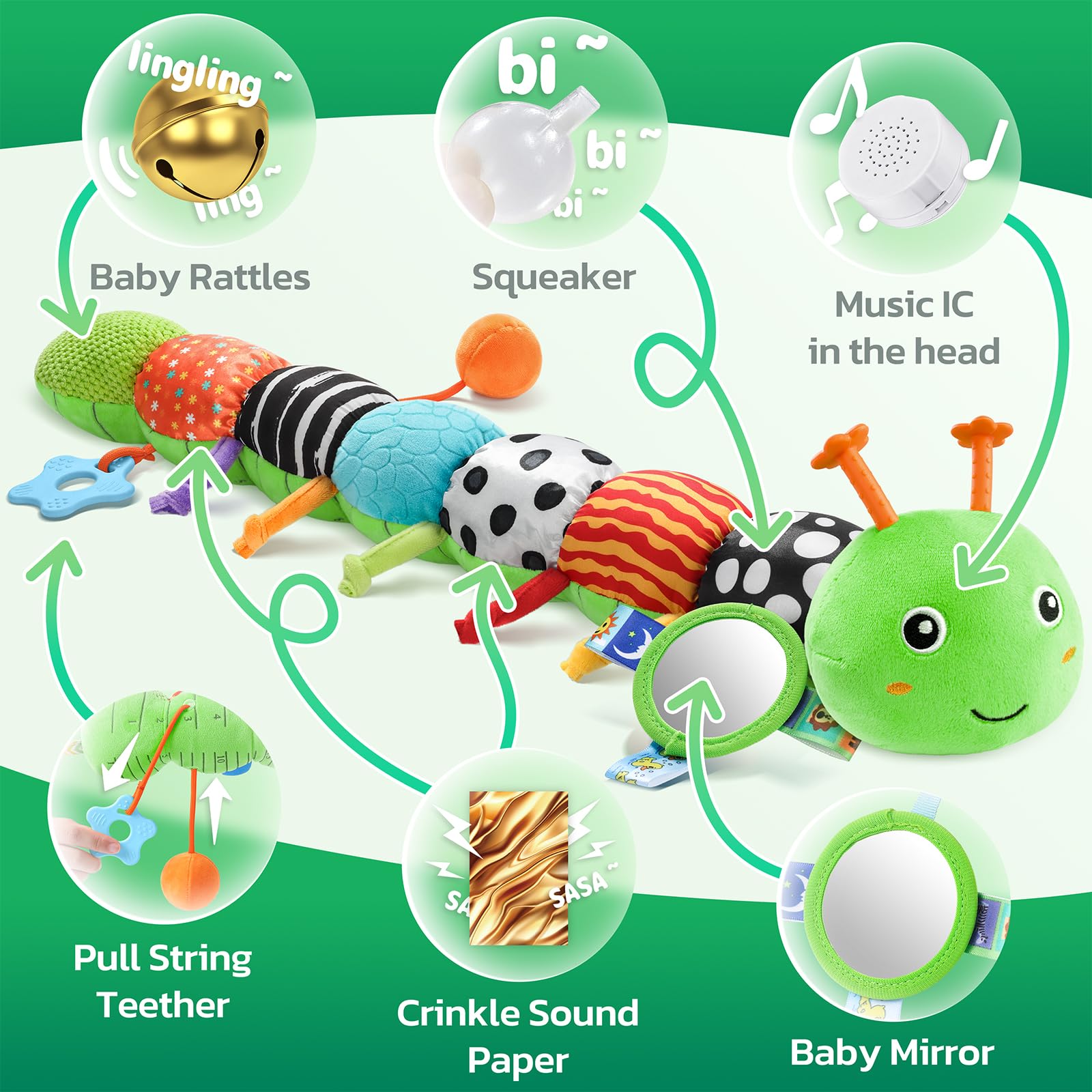 HEMRLY caterpillar with crinkle sound enriching tactile exploration for babies