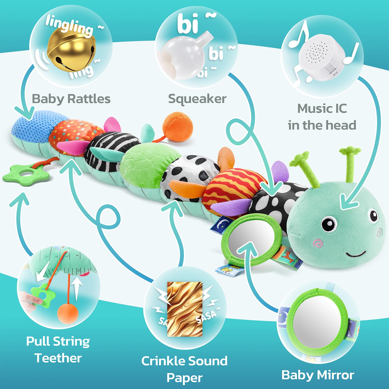 HEMRLY caterpillar crinkle texture encourages tactile exploration for little hands.