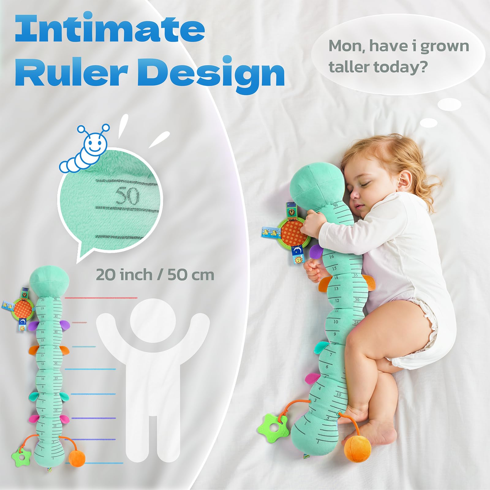 HEMRLY caterpillar rattle toy provides soft sound cues during playtime.