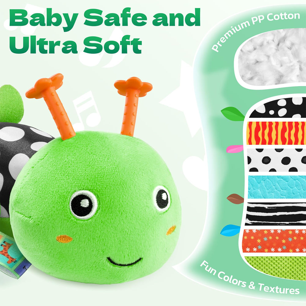 HEMRLY musical stuffed caterpillar teether—soothing gums and gentle sounds for calm moments.