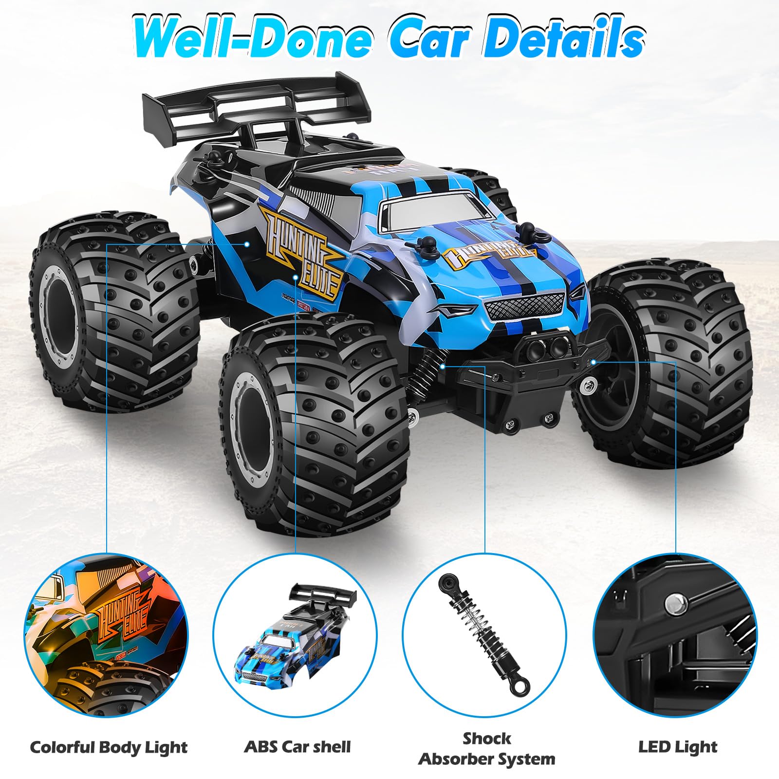 HENEROAR RC car with anti-skid tires ready for stable grip.