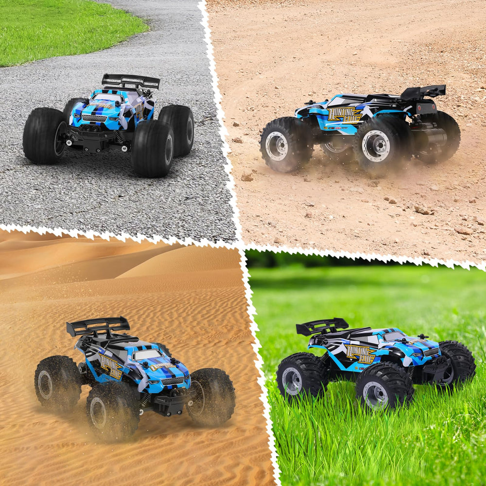 HENEROAR remote-control car on grass illustrating true off-road versatility.