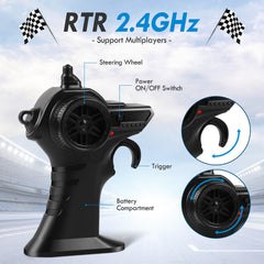 HENEROAR RC car includes two rechargeable batteries for longer play sessions.