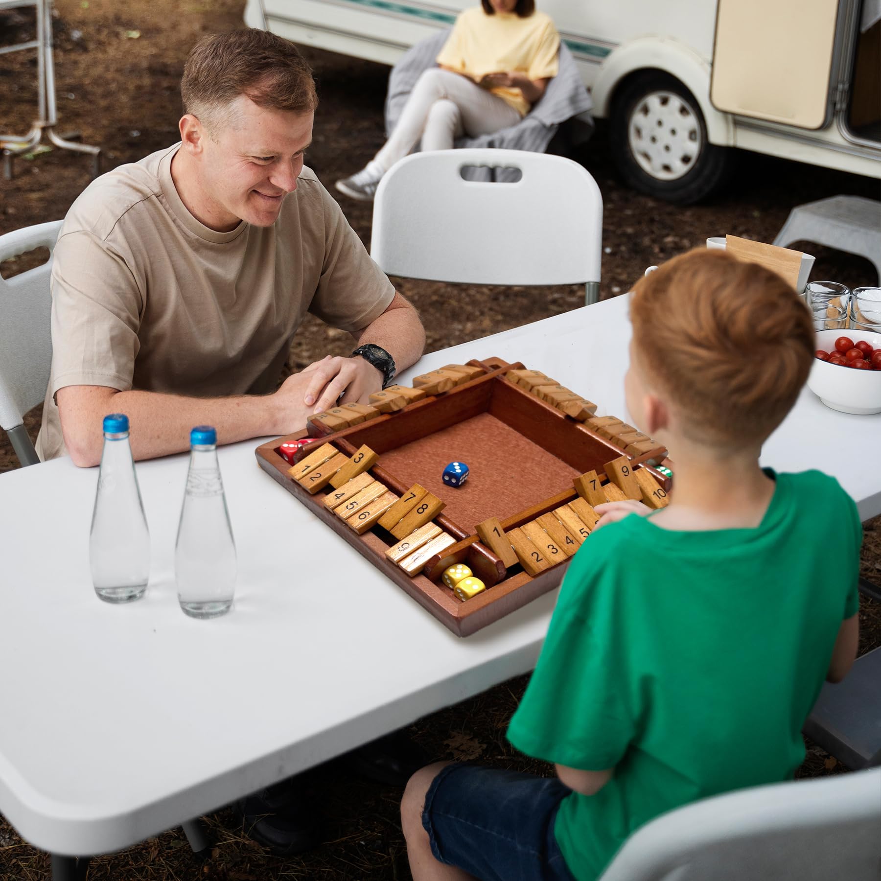 Hennaed Shut the Box classroom-friendly and travel-ready for learning on the go.