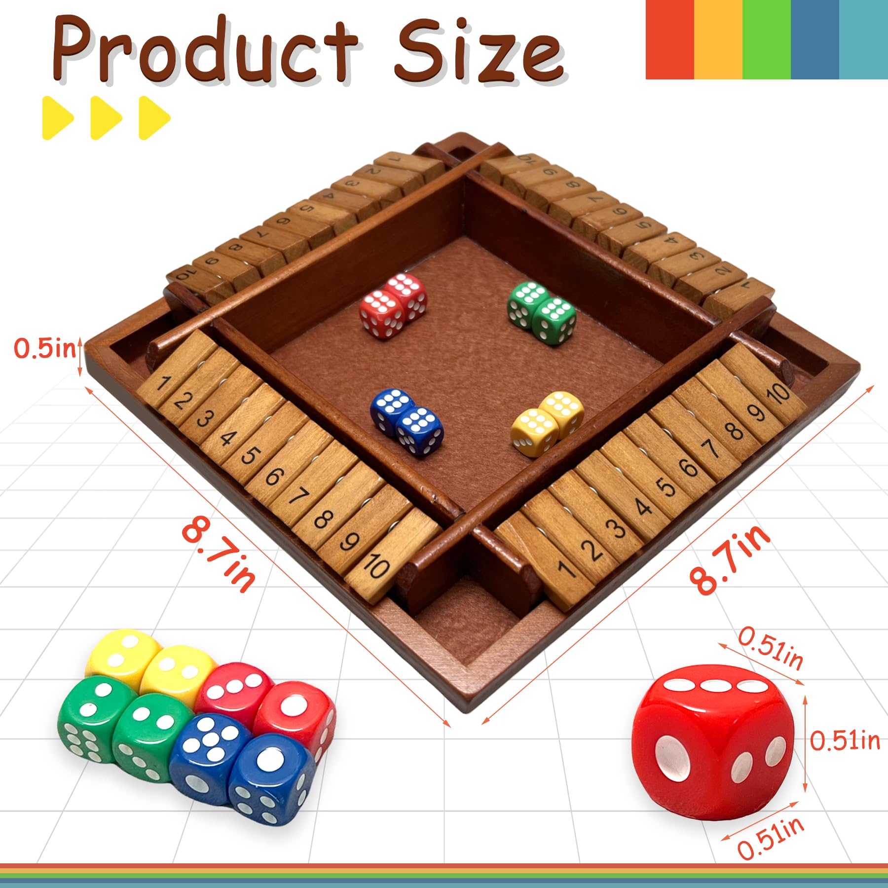 Hennaed Shut the Box with colorful dice ready to roll for classroom math.