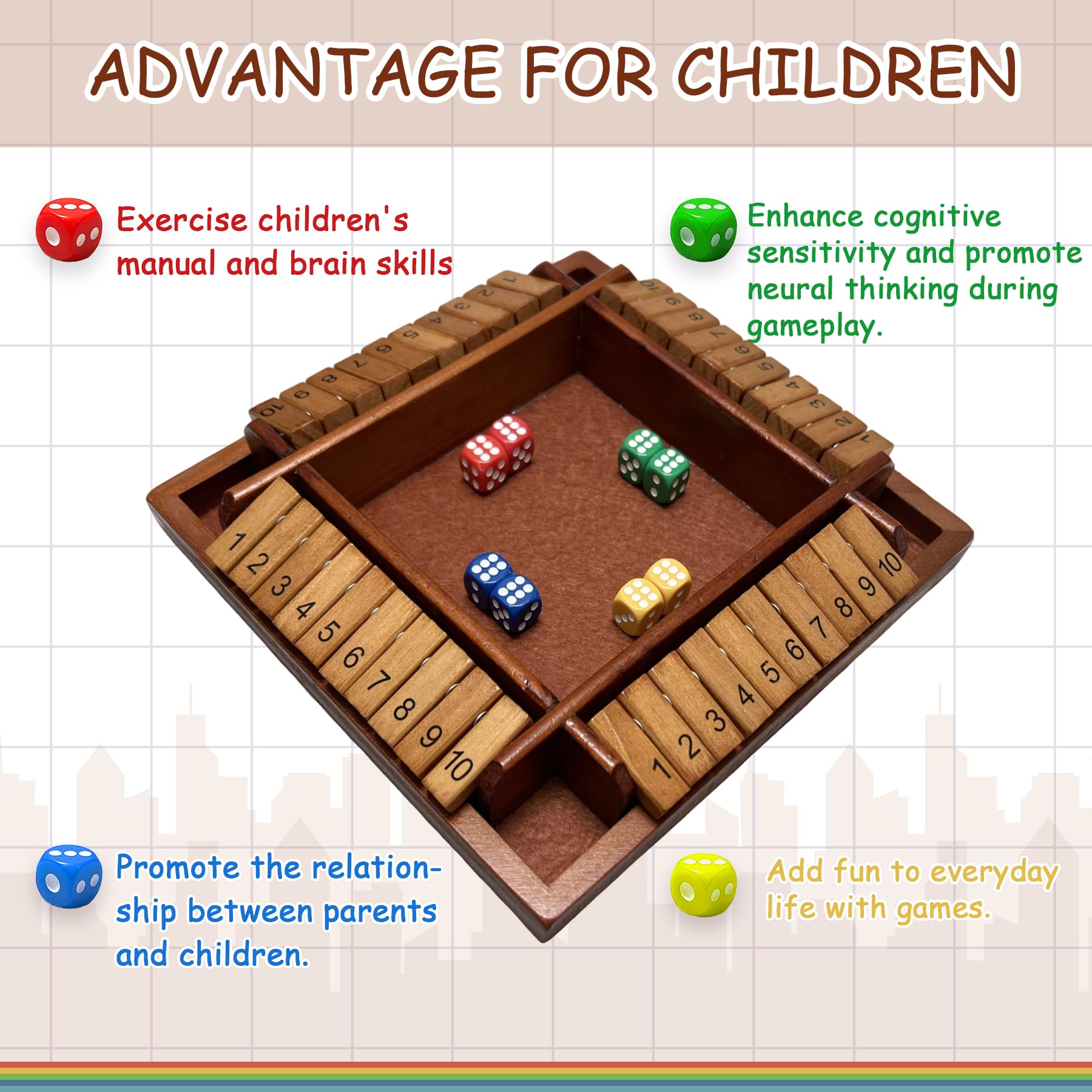 Hennaed Shut the Box enables four-player strategy in compact, engaging sessions.