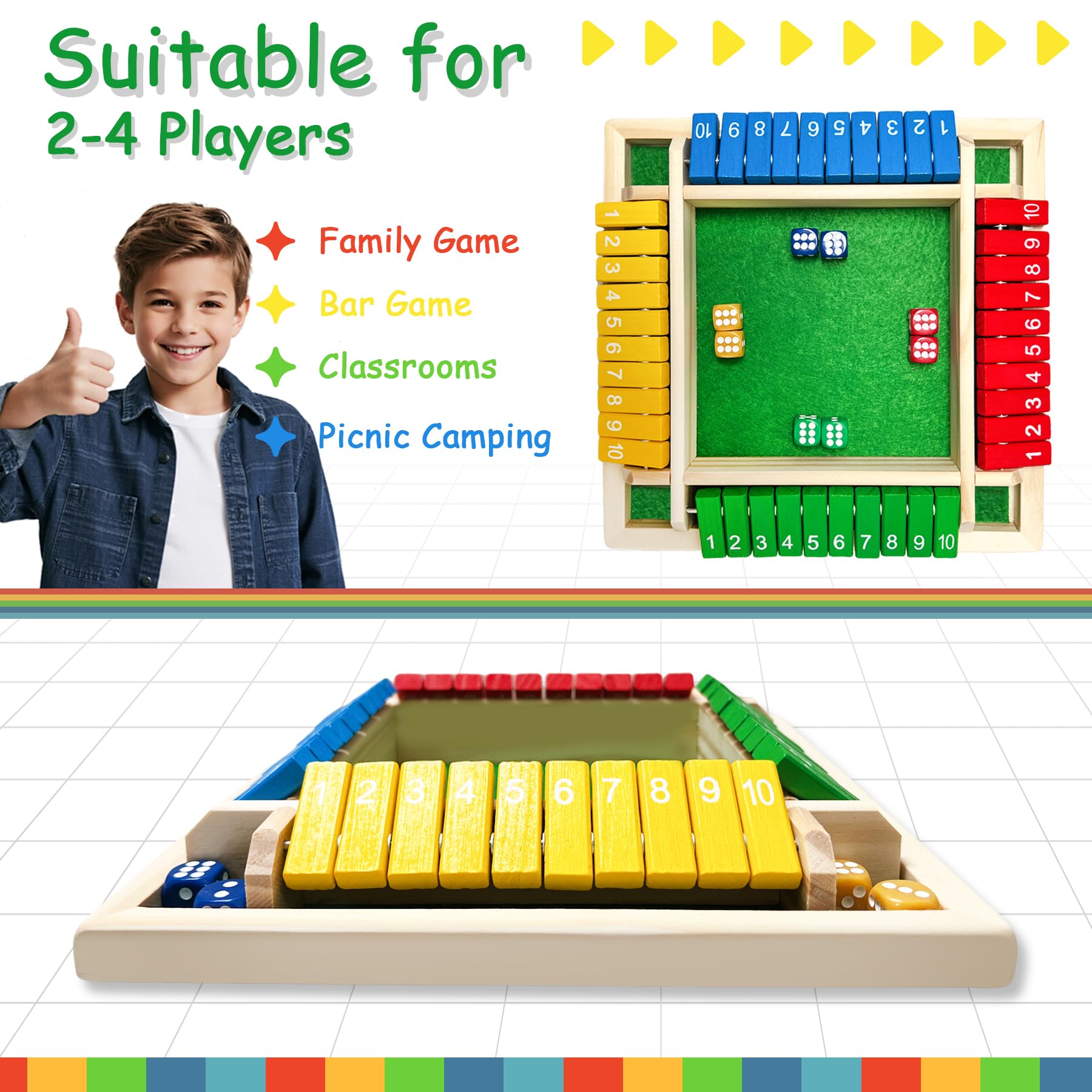 hennaed shut the box game smooth edge design conveys safe handling during family game night.