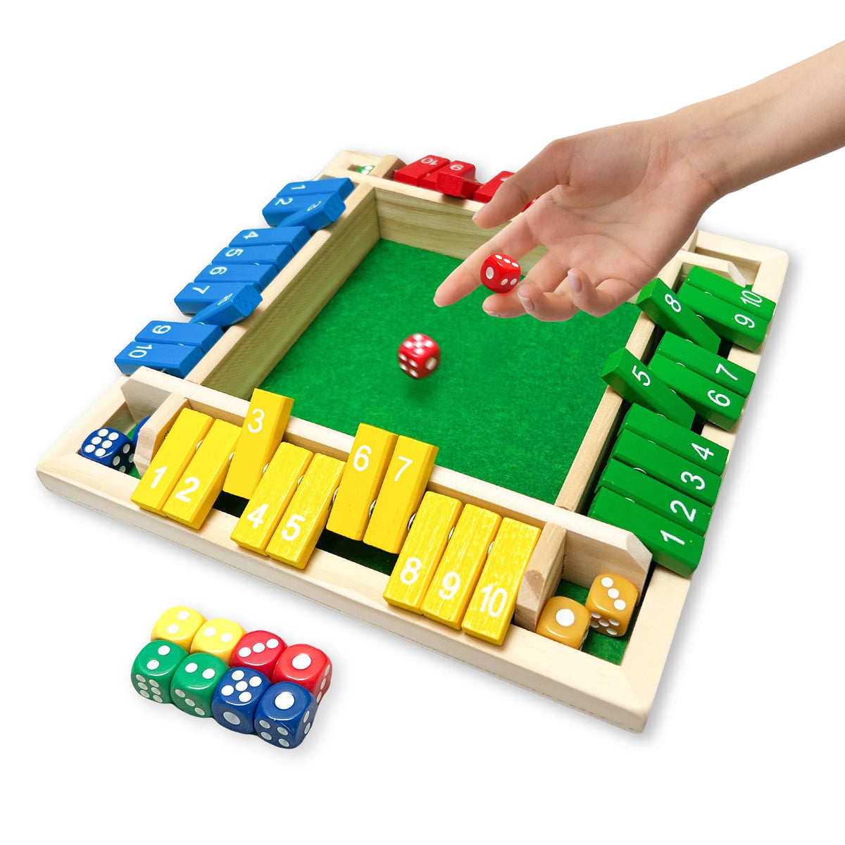 hennaed shut the box game wooden box closeup highlights craftsmanship for family play and education.