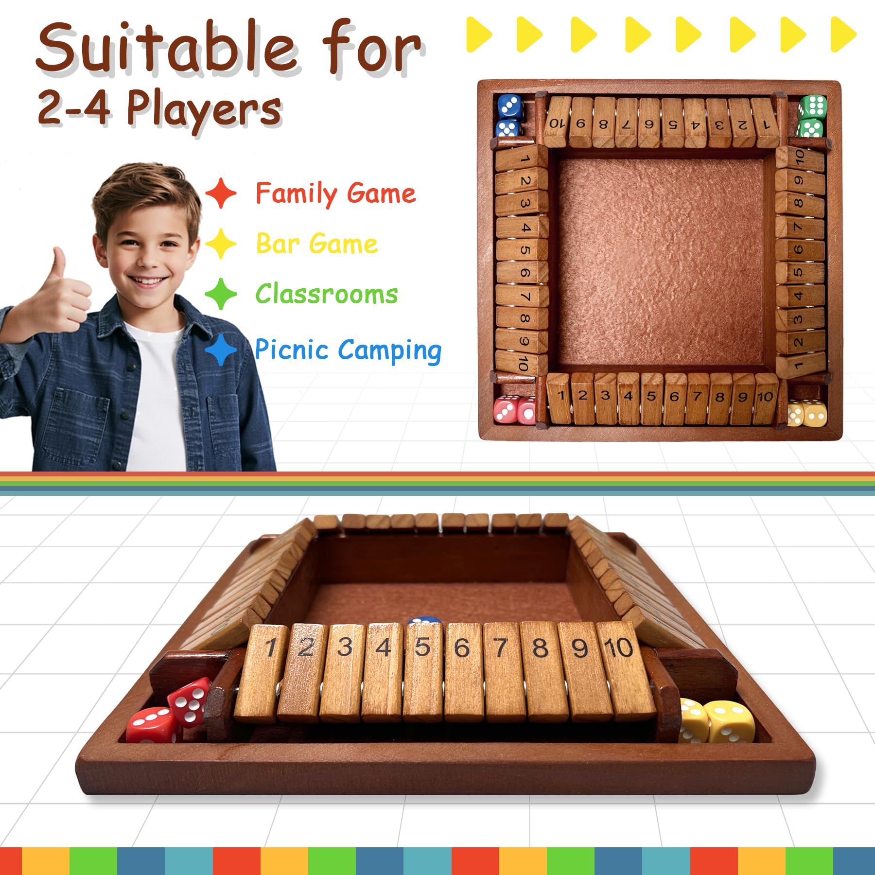 Hennaed Shut the Box shows numbers 1–10 for fast additive thinking.