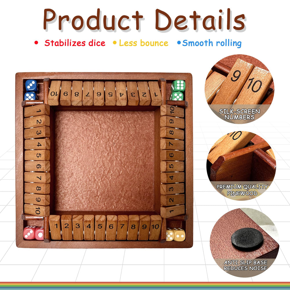 Hennaed Shut the Box dark wood finish highlights a timeless tabletop centerpiece.
