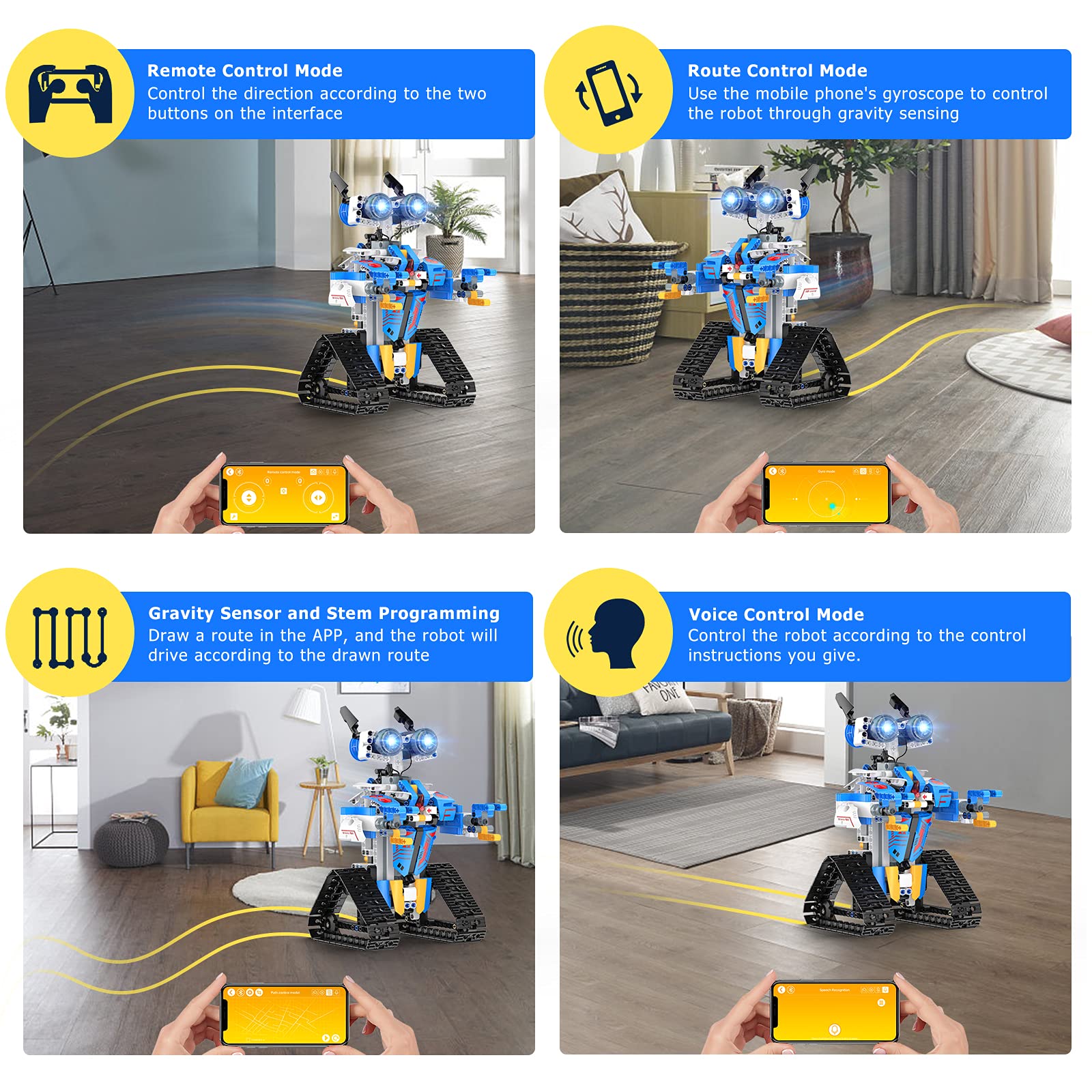 Henoda robot with glowing eyes enhances immersive play experiences.