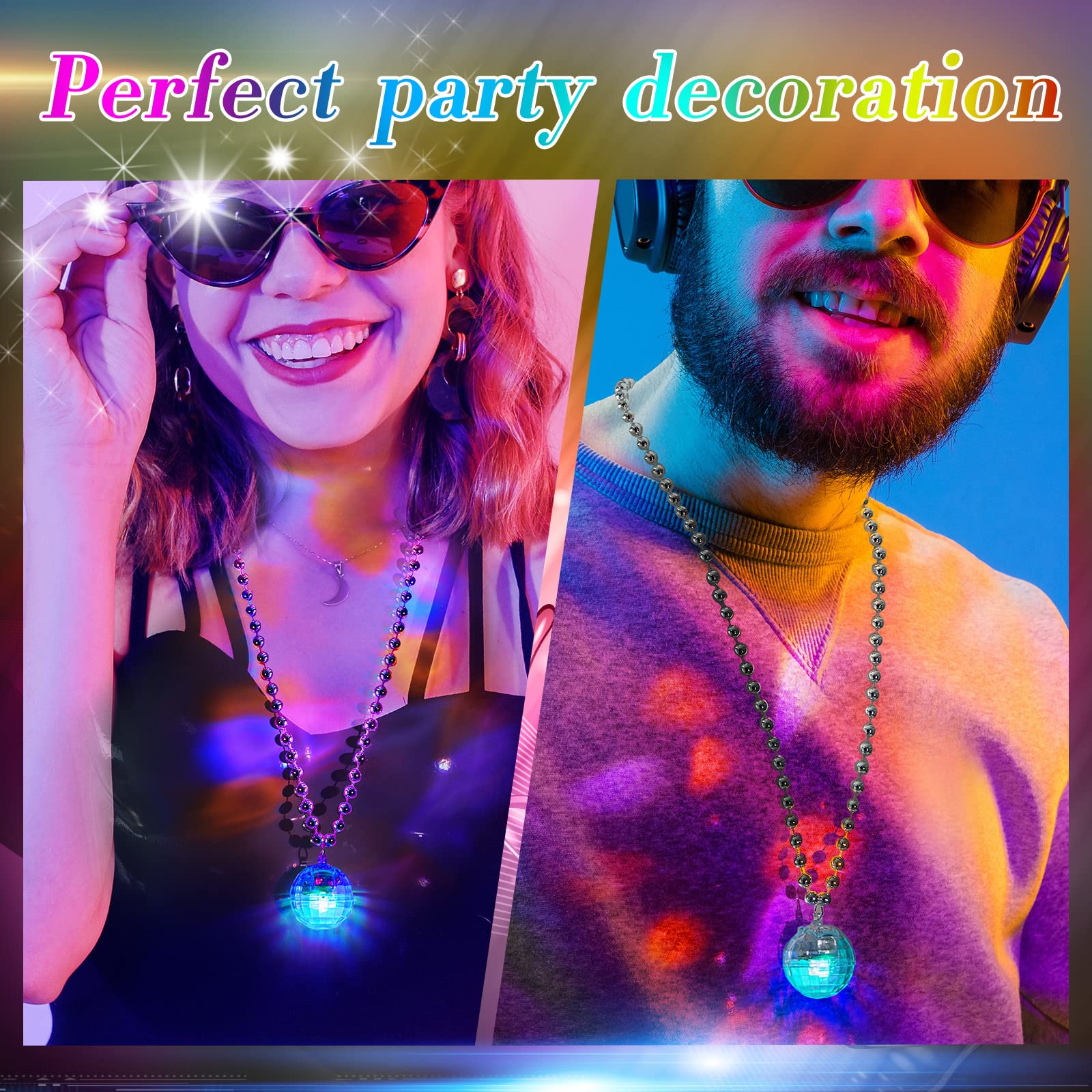 Henoyso disco ball necklaces used as a stage prop for performances.