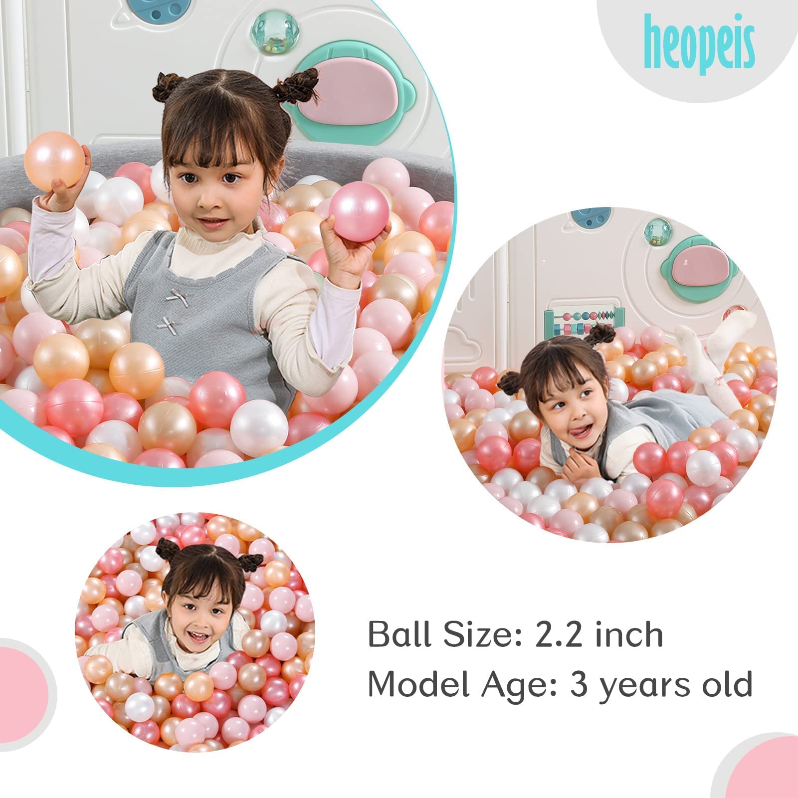 Non-toxic, BPA-free Heopeis ball pit balls for safe play.