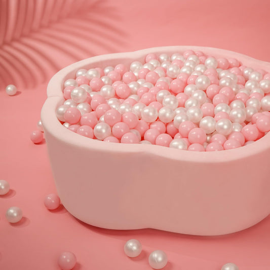 Close-up of Heopeis pink pearl white ball showing bright color and smooth edges