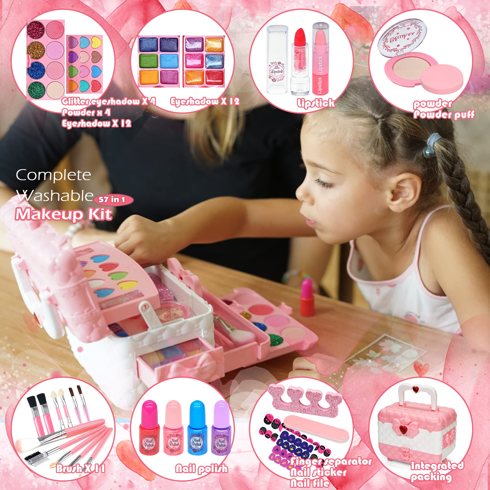 HERAPFANN 57-piece makeup kit featuring eye shadows and blush for creative looks.