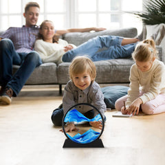 Herecanli Desk decor moving sand art blue round enhances focus and ambiance.