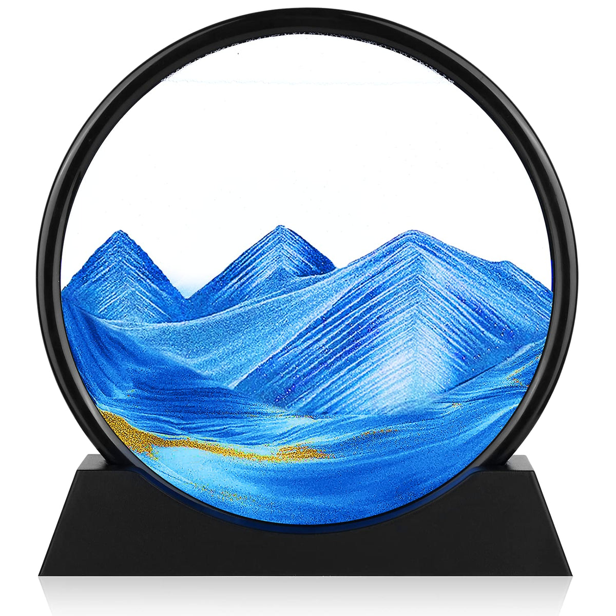 Herecanli Moving Sand Art blue round 7in, a calming desk centerpiece with changing patterns.