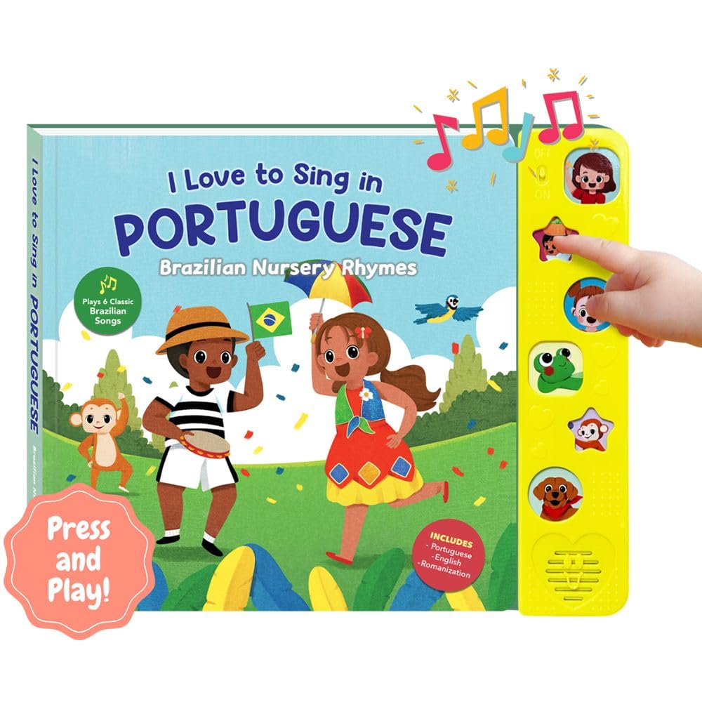 Heritage Kids Press I Love to Sing in Portuguese cover with vibrant Brazilian artwork.