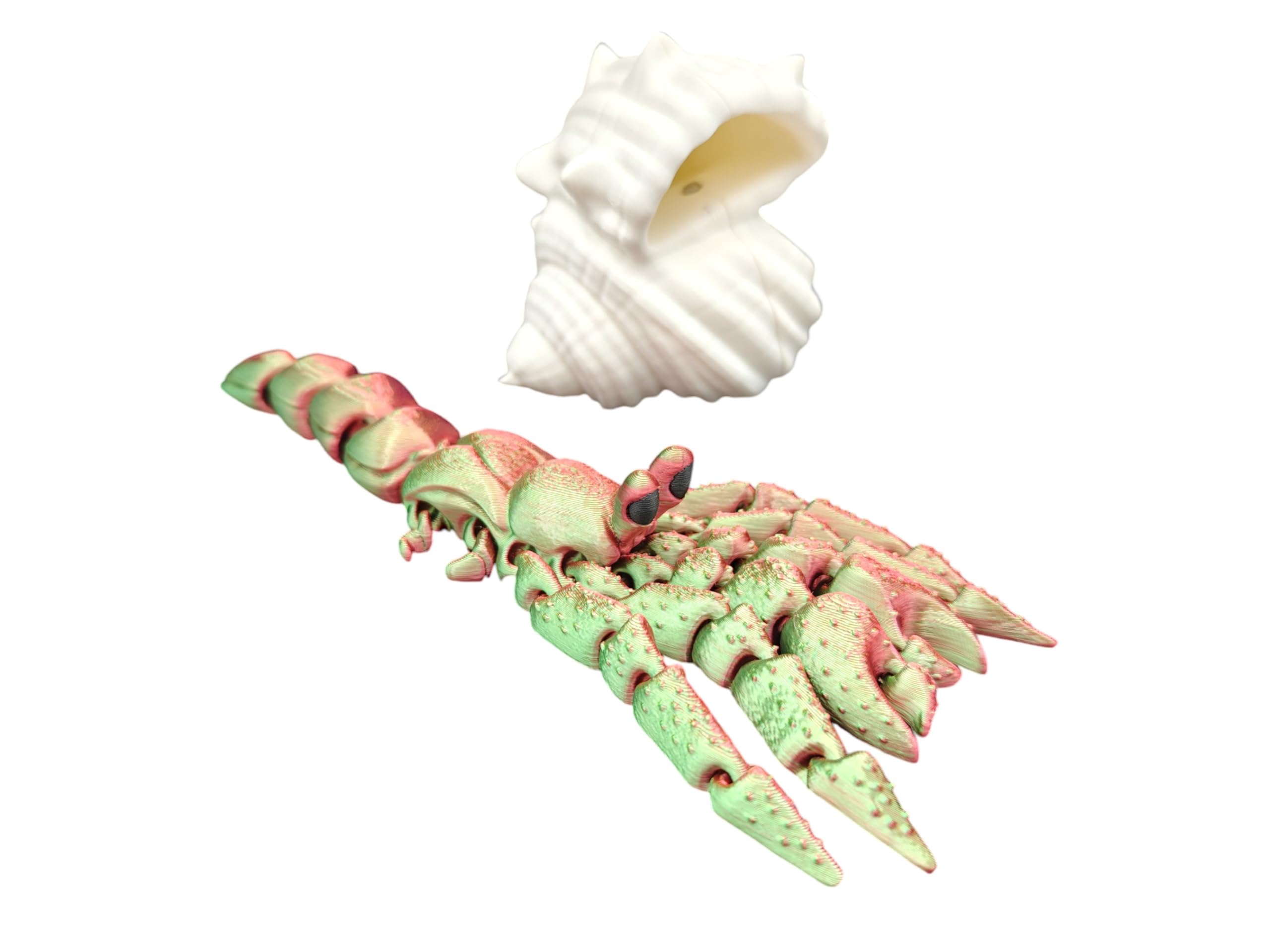 Close-up of Hermit Crab Articulated Toy showing multicolor filament.