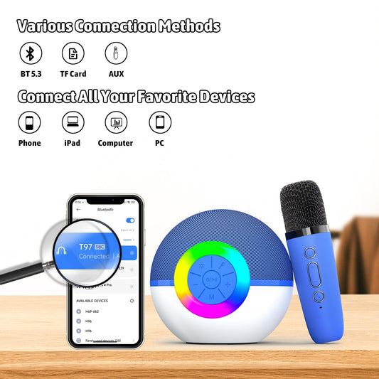 Heroange Karaoke Microphone Machine blue dancing lights showcase for party-friendly excitement.