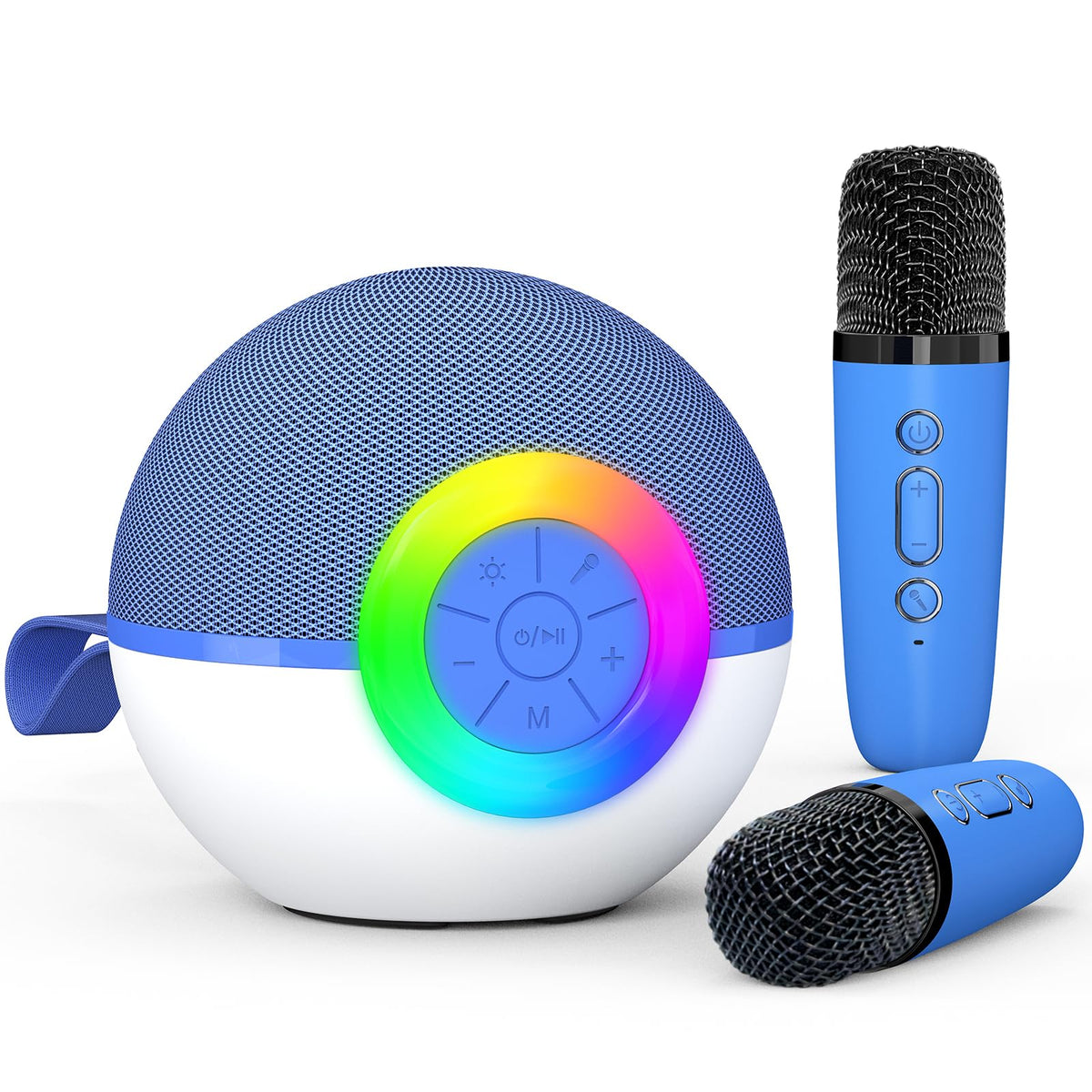 Heroange Karaoke Microphone Machine blue front view for versatile home entertainment and sing-alongs.