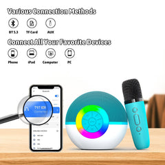 Heroange karaoke-microphone-machine-green-two-mics shows included wireless mics for duet sessions.