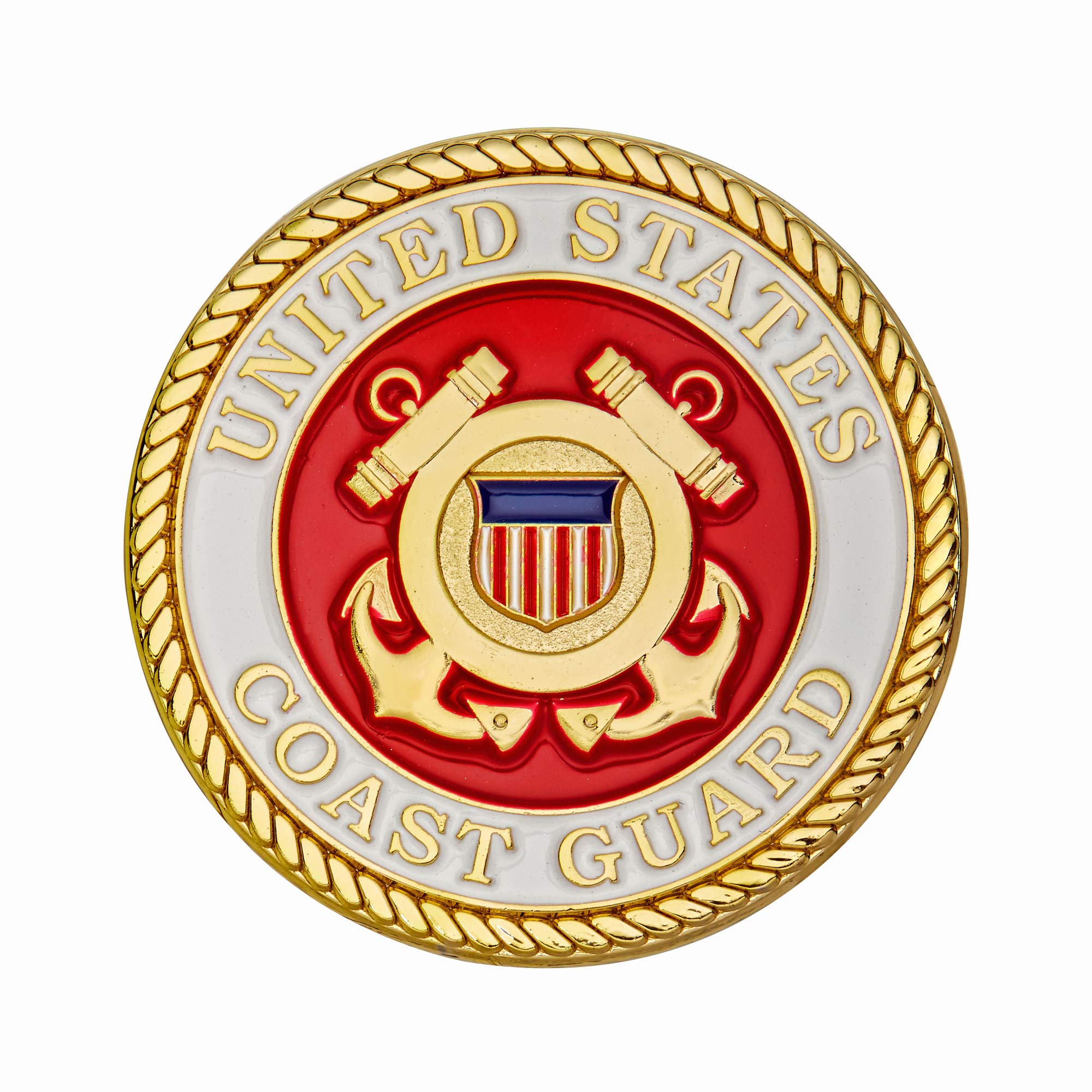 Hero's Valor Coast Guard coin side detail showing enamel colors and thickness