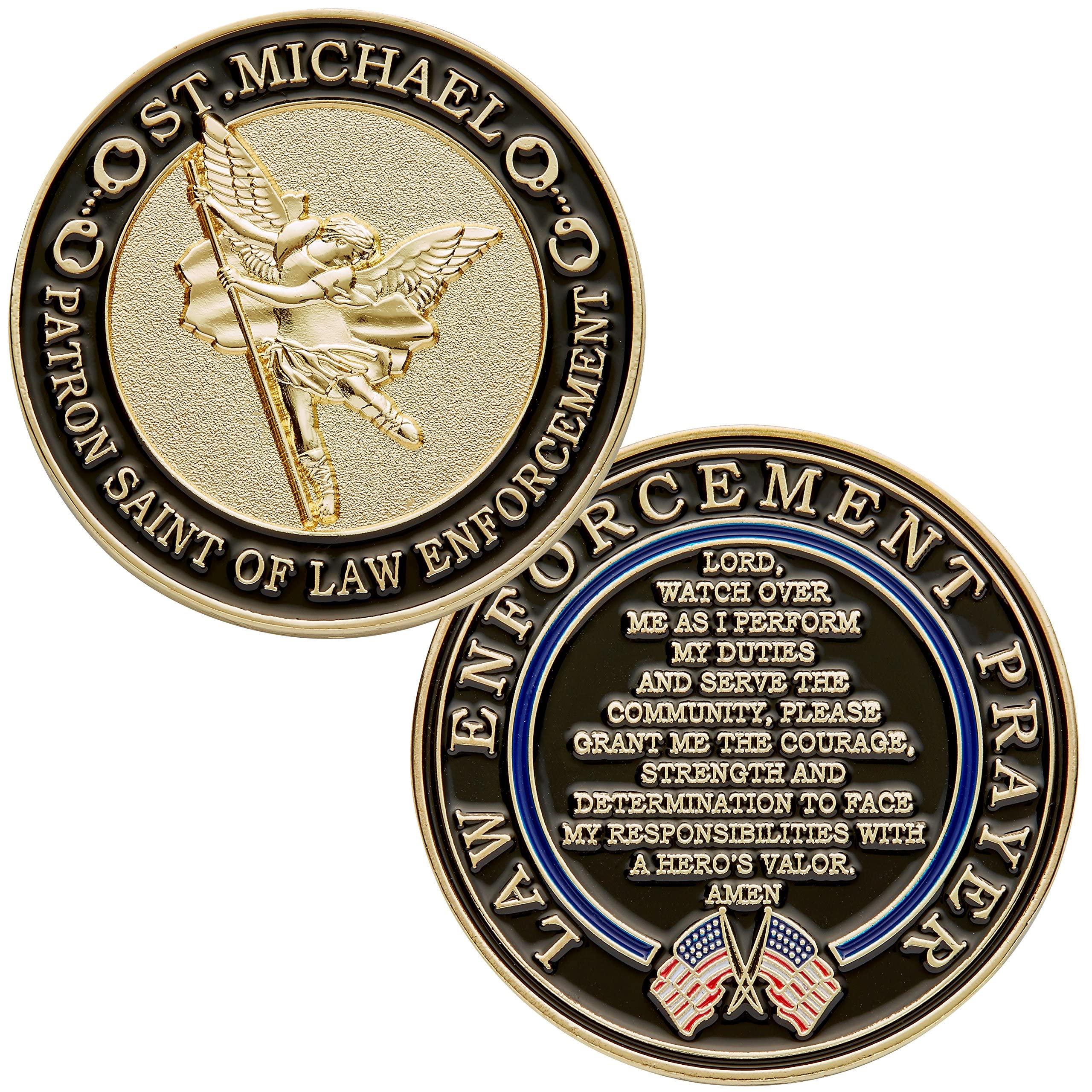 Hero's Valor St. Michael coin front view highlighting protection and honor for law enforcement