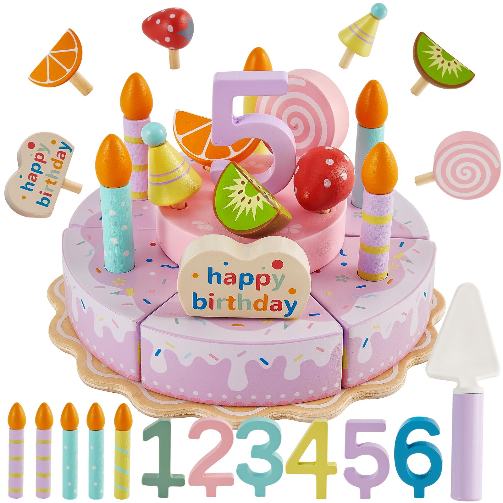 HERSITY wooden cake plate for pretend baking and sharing