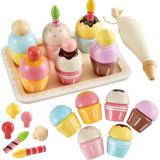 HERSITY wooden cupcakes toy tray enabling imaginative pretend bakehouse play