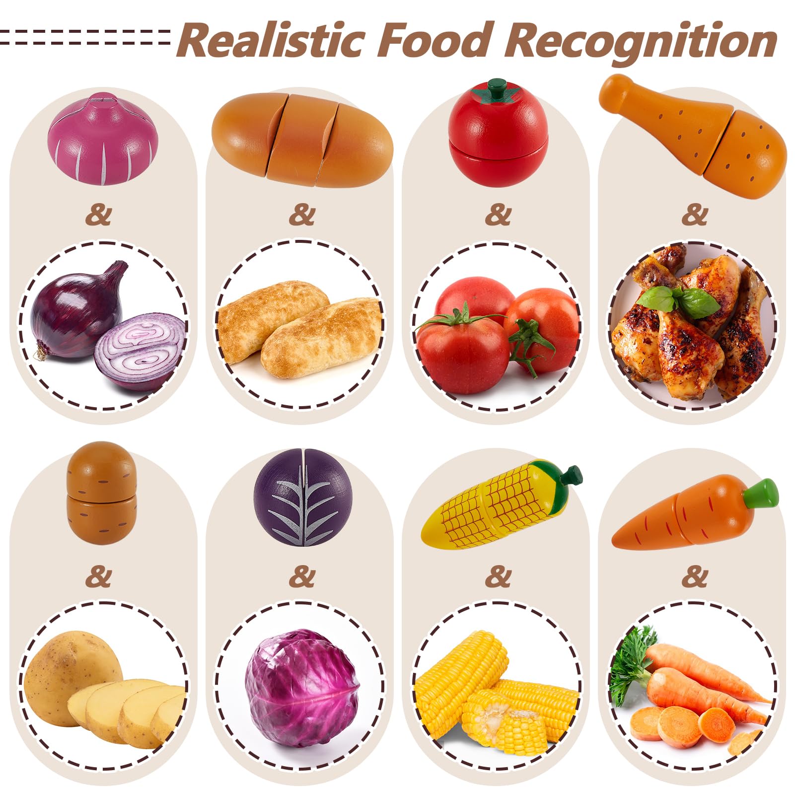 HERSITY wooden play food cabbage supports sorting in pretend kitchens.