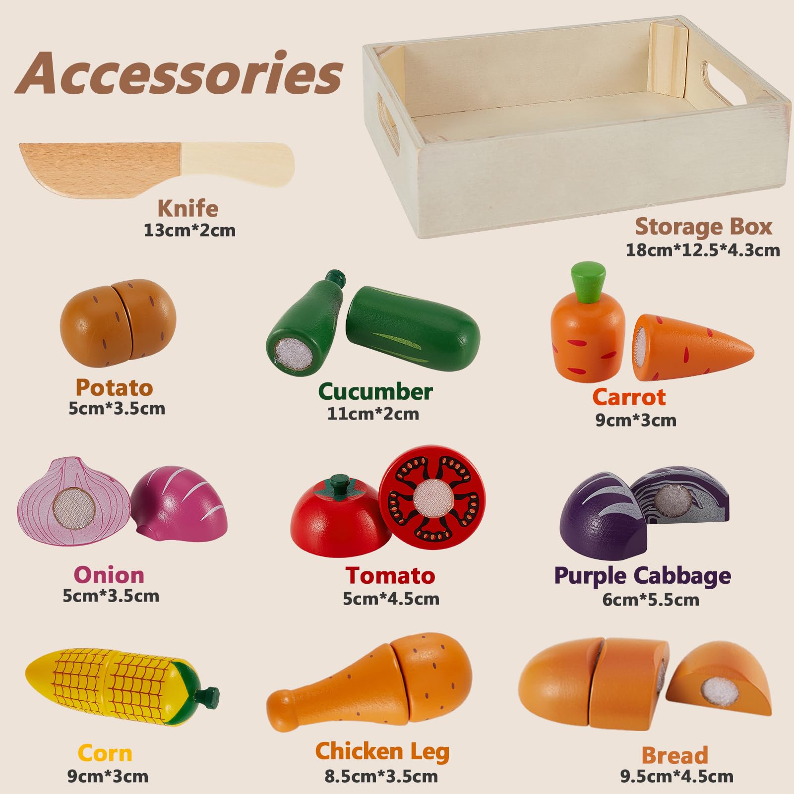 HERSITY wooden play food potatoes and tomatoes for realistic prep play.