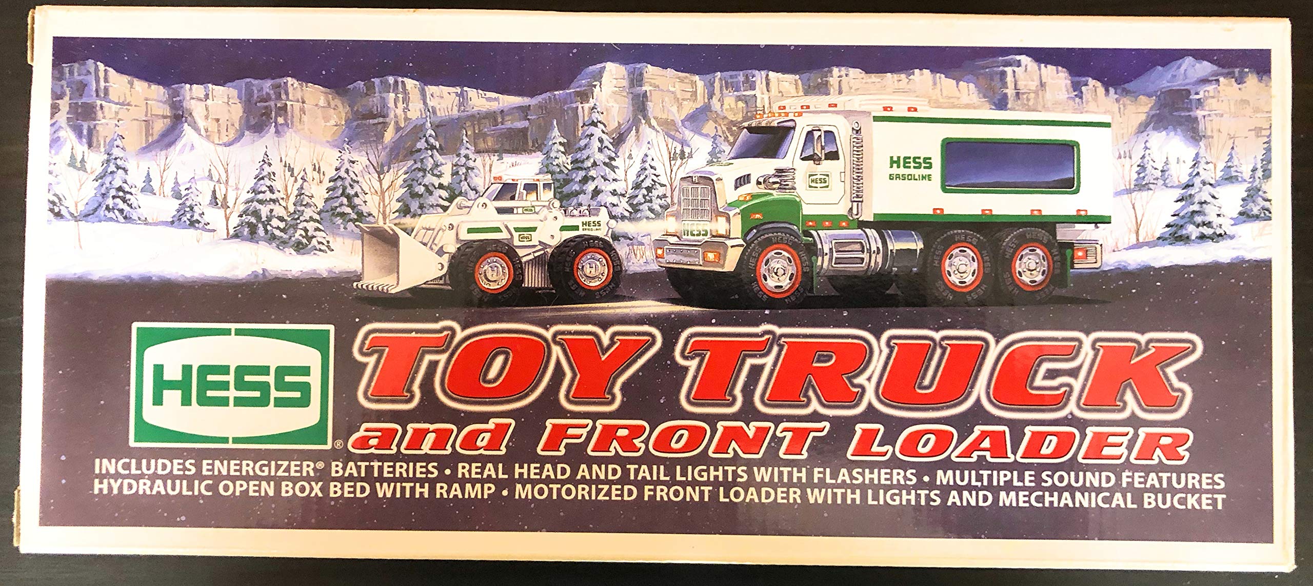 Hess 2008 toy truck with front end loader in an action play scene for creative pretend work.