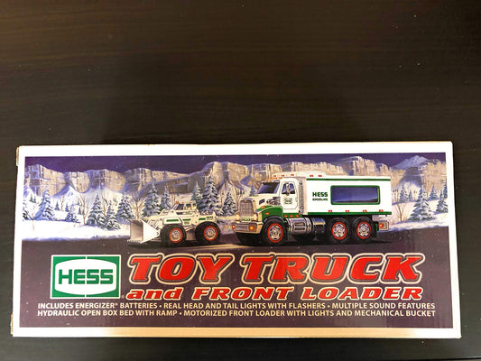 Hess 2008 toy truck and front end loader for imaginative construction play.