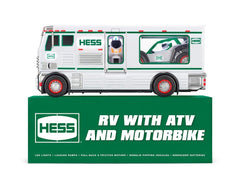 Hess 2018 toy truck RV with ATV and motorbike - front view with LED lights for holiday play