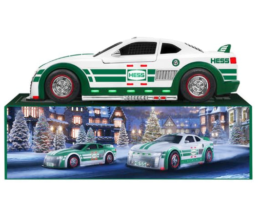 Hess Toy Stock Car Racers pull-back action speeds up quick racing adventures.