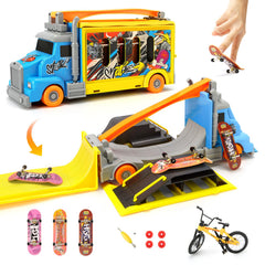 Hestiasko finger skateboard park truck folded for storage and portability.