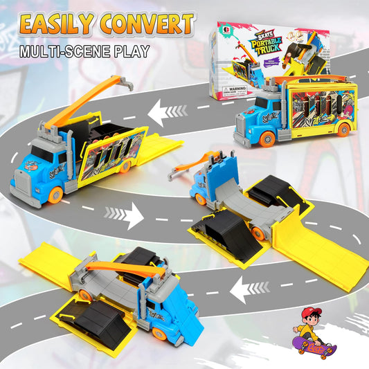 Hestiasko finger skateboard park truck open reveals multiple ramps for creative play.