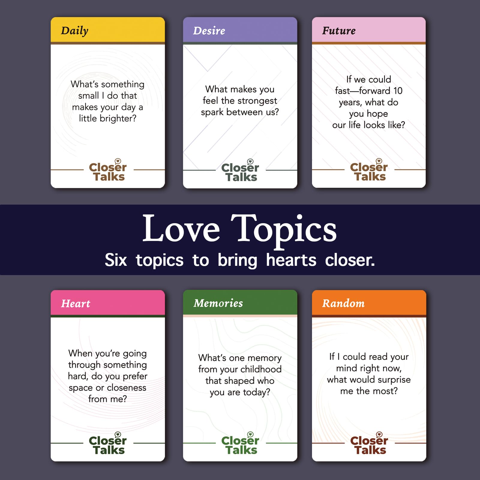 Hesuuho deck on coffee table invites spontaneous date-night prompts.
