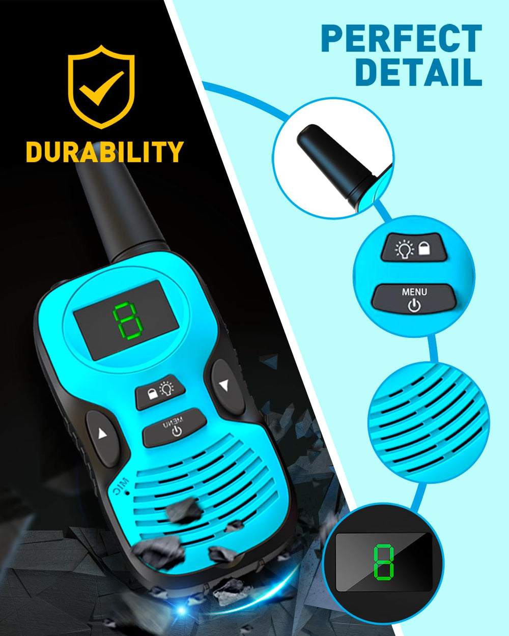 Hetyue kids walkie talkies LCD display enables quick channel scanning